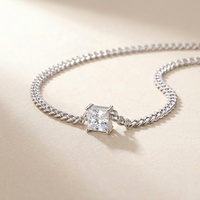 Kalung Tulang Selangka Perak Sterling S925 untuk Wanita, Kalung Rantai Kuba, Liontin Moissanite Potongan Putri Berlapis Emas Putih 18K, Hadiah Perhiasan