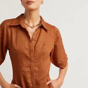 Vestidos de Verano Vintage Personalizados OEM, Vestido Camisero Largo Informal de Lino y Algodón Transpirable para Mujer, Ideal para Vacaciones - Product Image 5