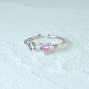 CANNER Trendy Wedding <b>Sweet</b> Pink Zircon <b>Heart</b> Ring Women 925 Sterling Silver Open Rings Jewelry Valentine's Day Gift - Product Image 2