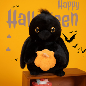 Recién llegado, <span class=keywords><strong>cuervo</strong></span> de <span class=keywords><strong>peluche</strong></span> con calabaza, Animal relleno, regalo de Halloween para el hogar, <span class=keywords><strong>cuervo</strong></span> negro suave, calabaza, Animal de juguete - Product Image 5