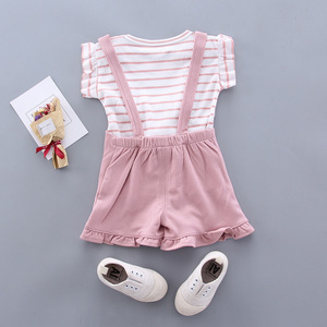 Abbigliamento Estivo per Bambine, Set Due Pezzi Alla Moda con T-shirt in Cotone e Salopette, Logo Personalizzabile - Product Image 6