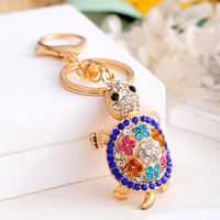 Pendentif porte-clés en métal strass tortue colorée