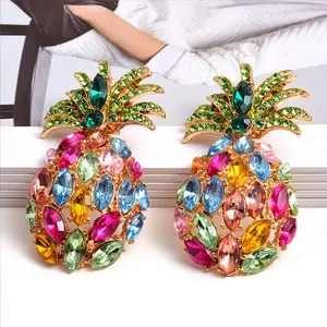 Wholesale Fashion Pineapple-Shaped Colorful Rhinestone Dangle Drop Earrings High-Quality Crystals Jewelry Accessories For Women