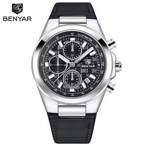 2025 nouvelle marque BENYAR 5206 hommes Quartz chronographe montre bracelet en cuir conception Simple étanche sport lumineux - Product Image 3
