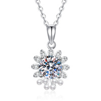Collier Moissanite pour femme en argent sterling S925 avec pétale et mini coquillage
