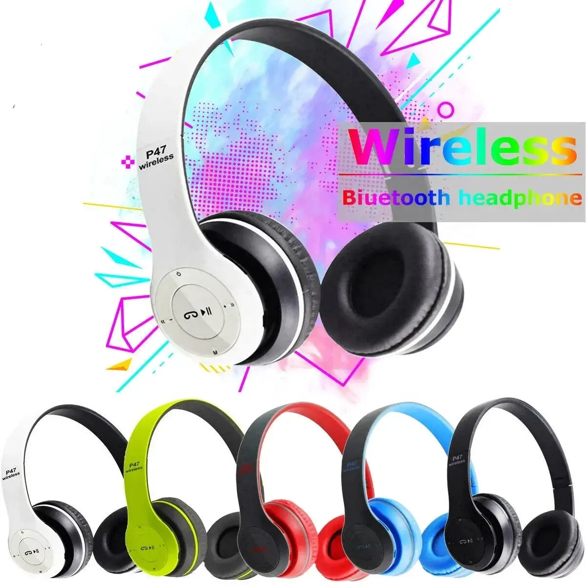 P47 Folding Series Multi-color Adjustable Gaming BT 5.0 Headset Handsfree P47 Foldable Wireless Sport Game Headphones For iphone