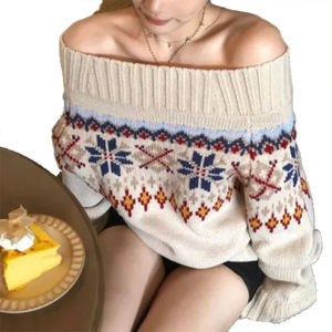 Pull pour femme en maille à col rond, style décontracté, élégant et polyvalent, tendance automne-hiver, style personnalisable, fleurs - Product Image 5