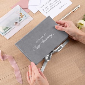 Busta di soldi di velluto porta carte regalo di nozze grigio lusso in contanti con cravatta a nastro busta regalo di anniversario di nozze - Product Image 4