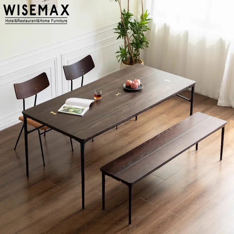 WISEMAX MUEBLES Juegos de comedor de diseño retro Muebles de cocina de 6 plazas Mesas y sillas de restaurante de madera rectangulares de lujo