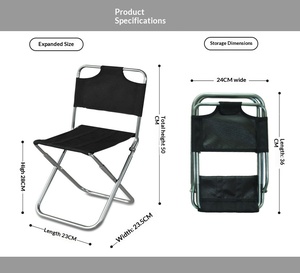 Chaise pliante en alliage d'aluminium ultra légère avec dossier, tabouret portable pour le camping et la pêche - Product Image 5