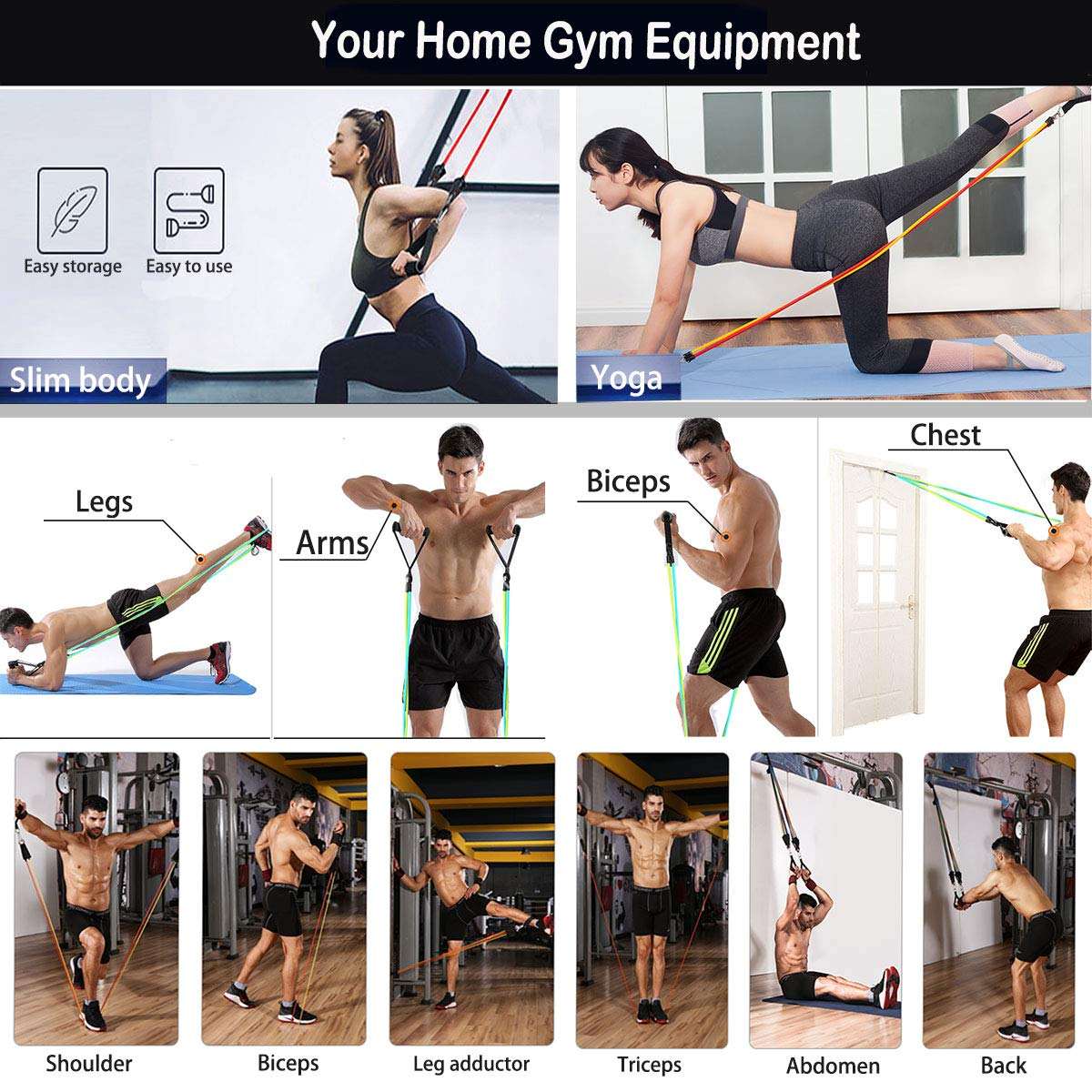 Best Exercise Resistance Bands 11PC Set, Home Fitness Resistance