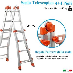 Scala Telescopica Peppina 4+4 Gradini in Alluminio con Piedini Antiscivolo Altezza Massima 4,70 Metri - Product Image 3
