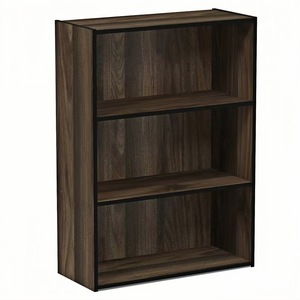 Three Tiered Bookshelf <b>Solid</b> <b>Wood</b> Storage Rack Retro Design For Books And Collectibles With Back Panel - Product Image 2