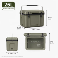Glacière isotherme en plastique de 26 L avec blocs de glace pour la conservation des aliments lors du camping et des voyages en plein air