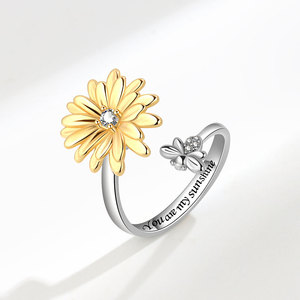 Anti Anxiety Fidget <strong>Rings</strong> Rose Gold Jewelry Crystal Four Leaf Clover Star Moon Women <strong>Sunflower</strong> Butterfly Spinner Rotatable <strong>Ring</strong> - Product Image 5