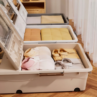Bac de rangement rectangulaire moderne de luxe sous lit avec roulettes, grande capacité >35L, en PP écologique, anti-poussière, avec couvercle transparent pour l'organisation