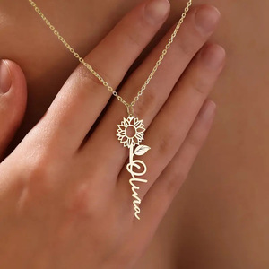 Women's Gold Plated Sunflower Pendant Necklace With <b>Name</b> Luna Snake <b>Chain</b> Romantic Everyday Wear Jewelry - Product Image 1
