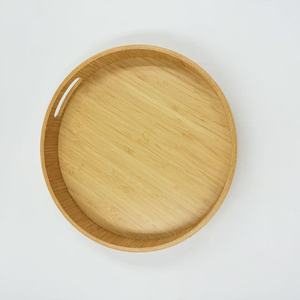 Bamboo <b>Round</b> <b>Serving</b> <b>Tray</b> 30.5 Cm Wooden Pattern For Home Fruit Dessert Coffee Use - Product Image 1