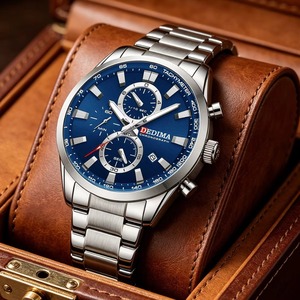 Multi-Function 3 Sub-dials 6 Hands Men's Quartz <b>Watch</b> 44mm Calendar Display Stainless Steel Band Waterproof Casual Sports <b>Watch</b> - Product Image 6