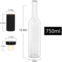 Bouteille de vin rouge en verre transparent en promotion, bouteille de vin vide avec bouchon en liège / bouchon à vis, bouteille en verre pour vin