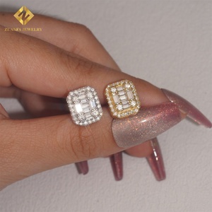 Hiphop 925 Silver Iced Out Moissanite Women Jewelry Baguette Ear Stud <b>Screw</b> <b>Back</b> D VVS Moissanite Diamond Stud <b>Earrings</b> - Product Image 1