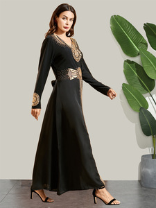 Arab Long Sleeve Embroidery Muslim Glory Abaya Dress Muslim <strong>Black</strong> <strong>Kaftan</strong> - Product Image 2