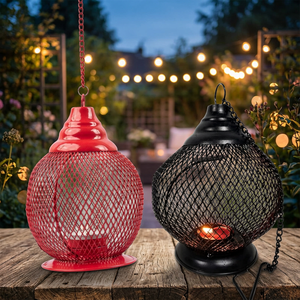 <b>Set</b> of 2 Metal Hanging Tea Light Lanterns Decorative Candle Holders with Hanging Chain for Balcony, Garden, Home & Festival - Product Image 4