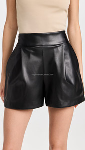 Wholesale Summer <strong>Short</strong> Pants Loose Fit Plain <strong>Black</strong> Women's High Rise Faux <strong>Leather</strong> <strong>Shorts</strong> - Product Image 3