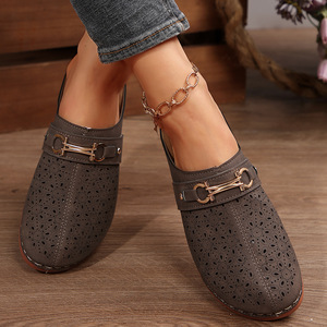 Sandalias QLFashion Gladiator de cuña con plataforma, talla grande, novedad de primavera, huecas, con suela gruesa, hebilla de pedal, estilo Baotou, media sandalia para mujer con amortiguación. - Product Image 4