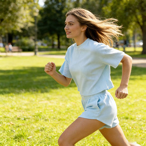 Conjunto de Camiseta de Manga Corta y Pantalones Cortos de Alta Calidad, Estilo Waffle, <span class=keywords><strong>para</strong></span> Mujer, Ropa Urbana Moderna de 2 Piezas, por un Fabricante Experimentado - Product Image 5