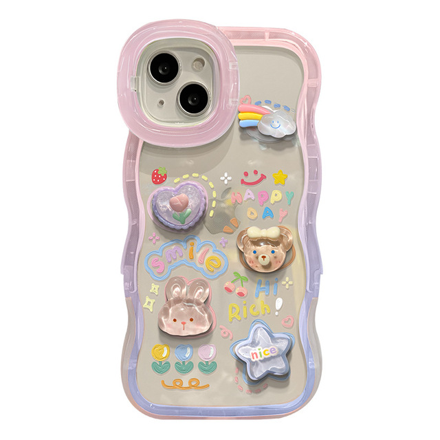 Invisible Dual Stand Frog Flower Silicone Figurine Cute Girl Anti-Drop Phone Case Grip for Apple 16Pro 15 14 13 Phones TPU