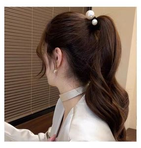 Black big pearl head rope tied ponytail head rope female leather case lace tie hair <b>ring</b> wide and <b>thick</b> - Product Image 4