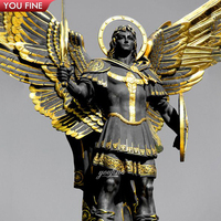 Sculpture de l'archange Michel en bronze YOUFINE, corps noir, ailes dorées, épée et bouclier, statue religieuse pour la décoration de l'église et de la cathédrale