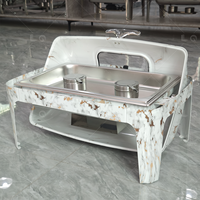 Chauffe-Plat Électrique de Luxe en Acier Inoxydable 9L à Motif Marbre Doré, Réchaud Hydraulique Professionnel pour Buffet