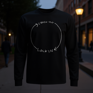 T-shirt à manches longues Lock In Crash Out, col rond noir, design graphique - Product Image 3
