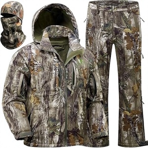 Veste polaire à capuche camouflage pour homme avec pantalon et masque facial, coupe-vent, tenue de chasse d'extérieur, coupe régulière, vêtements d'hiver - Product Image 1
