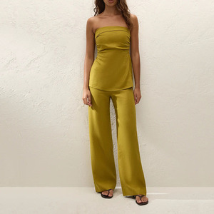 Conjuntos de Dos Piezas Personalizados para Mujer, <span class=keywords><strong>Ropa</strong></span> de Viaje y Vacaciones, Conjunto de Pantalones y Top de <span class=keywords><strong>Lino</strong></span> para Mujer - Product Image 1