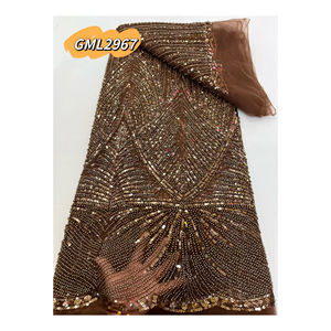 5yards 2025 haute qualité dentelle africaine tissu 100% coton <span class=keywords><strong>suisse</strong></span> Voile dentelle avec perles nigérian Tulle paillettes populaire Dubaï Style - Product Image 1