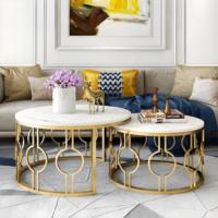 Tables d'appoint de luxe pour salon, plateau en marbre, mobilier moderne personnalisable pour hôtel, ensemble de tables basses en métal avec rangement