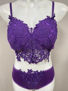 Set di Lingerie Due Pezzi Personalizzato di Alta Qualità, Reggiseno in <span class=keywords><strong>Pizzo</strong></span> Nero Ricamato e Slip per Donna - Product Image 4