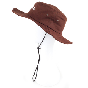 Sombrero de pescador liso de algodón de ala ancha con logotipo personalizado con cuerda - Product Image 3