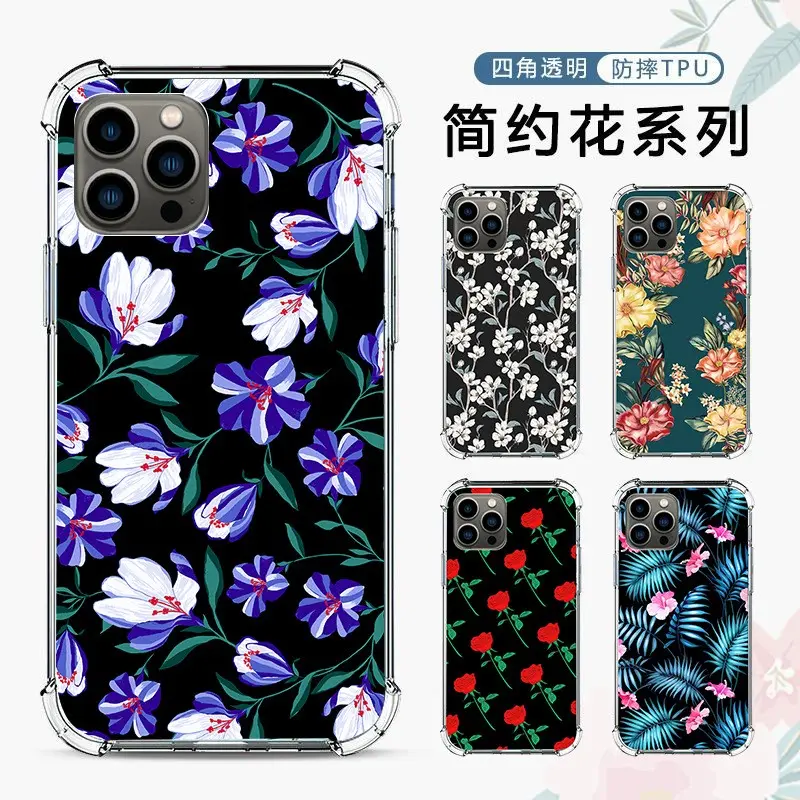 Custom Brand LOGO Transparent Soft TPU UV Print Flower Pattern Phone Case for iPhone 14 13 12 11 Pro Max Clear Cover customized