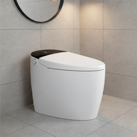 WC intelligent moderne européen monobloc avec cuvette allongée, réservoir intégré, siphon en S, siège chauffant, télécommande, à poser au sol, en céramique
