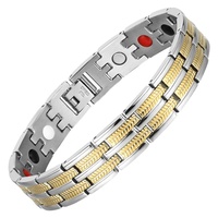 Bracelet à maillons magnétiques en acier inoxydable argenté et doré, style classique géométrique, pour hommes, par Junhong Jewelry