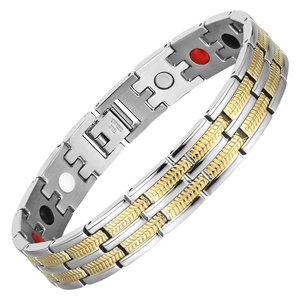 Junhong Jewelry Men's Classic Geometric Fashion Silver&Gold Stainless Steel Magnetic Health Therapy Care <b>Chain</b> & Link Bracelet - Product Image 1
