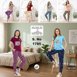 Conjunto de Pijama Estampado 100% Algodón para Mujer, Talla Grande, Camiseta de Manga Corta y Pantalones, Ropa de Dormir para Verano - Product Image 1