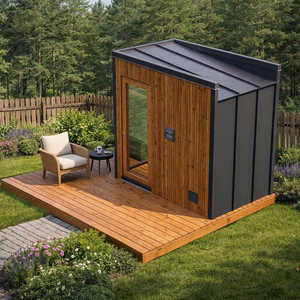 Sauna extérieur Thermowood pour 4 personnes, cabine familiale avec façade entièrement vitrée, sauna en bois massif pour la <span class=keywords><strong>maison</strong></span> et le jardin - Product Image 1
