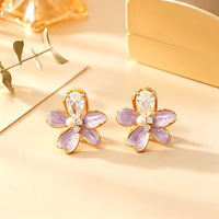 Anting Bunga Tetesan Minyak Enamel Segar, Nuansa Mewah Ringan, Anting Zirkon Tetesan Air, Anting Lembut
