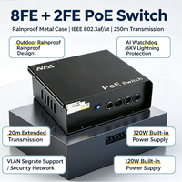 AI PoE Stackable 8-Port 10/100Mbps RJ45 Tahan Hujan Logam Luar Ruangan IEEE 802.3af/at Plug&Play Smart Network Switch untuk Kamera IP