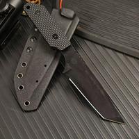Couteau de chasse tactique à lame fixe de haute qualité, noir mat, 7Cr17MoV, couteau de survie, manche antidérapant en G10 avec étui en Kydex rigide